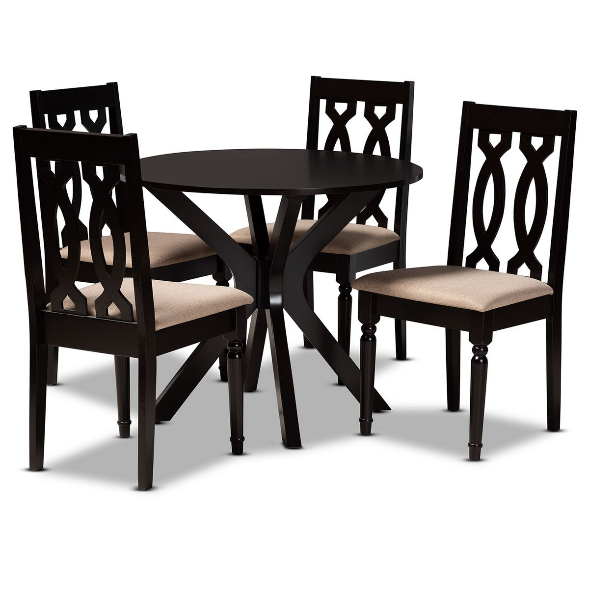 Baxton Studio Callie Modern and Contemporary Sand Fabric Upholstered and Dark Brown Finished Wood 5-Piece Dining Set Baxton Studio-Dining Sets-Minimal And Modern - 1