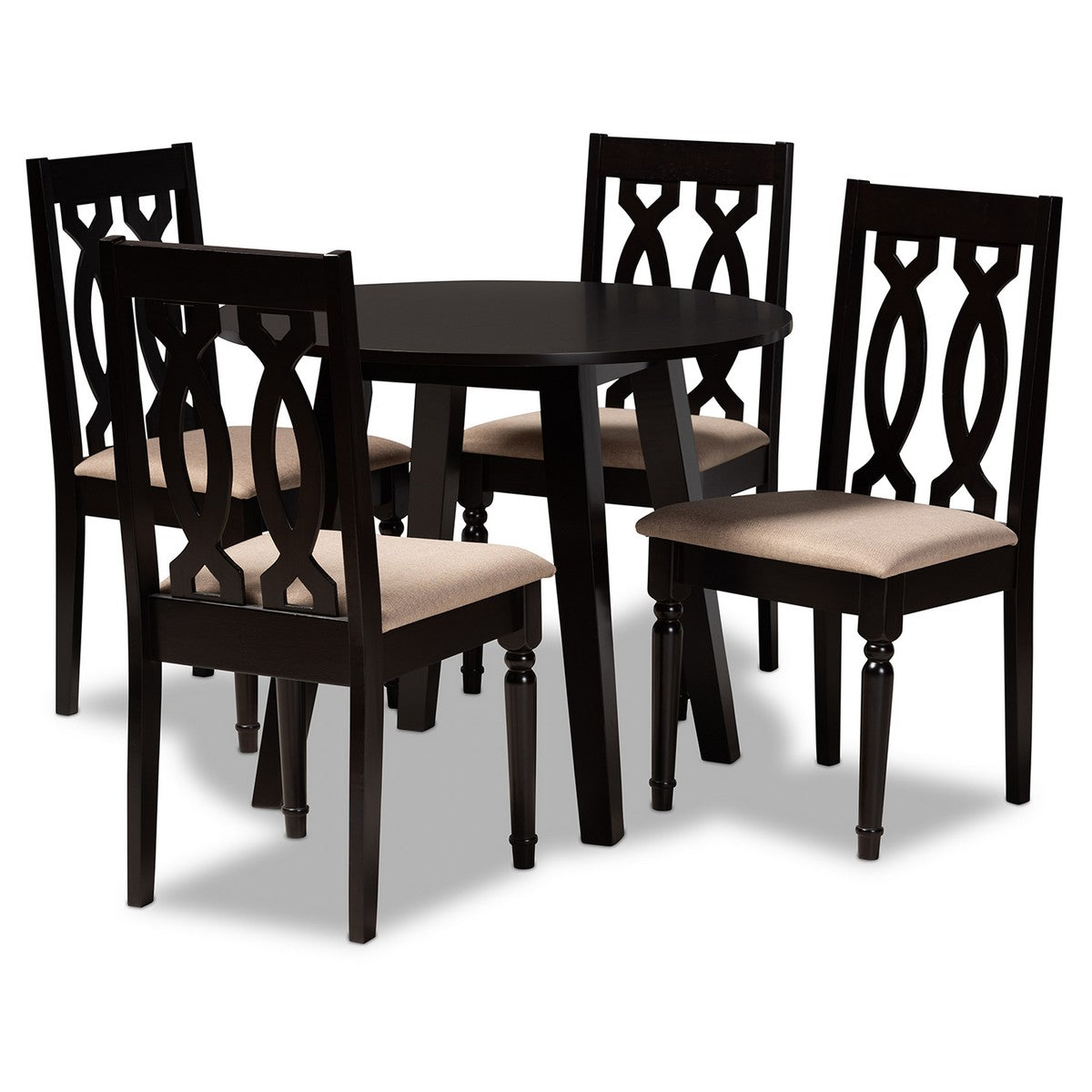 Baxton Studio Heidi Modern and Contemporary Sand Fabric Upholstered and Dark Brown Finished Wood 5-Piece Dining Set Baxton Studio-Dining Sets-Minimal And Modern - 1