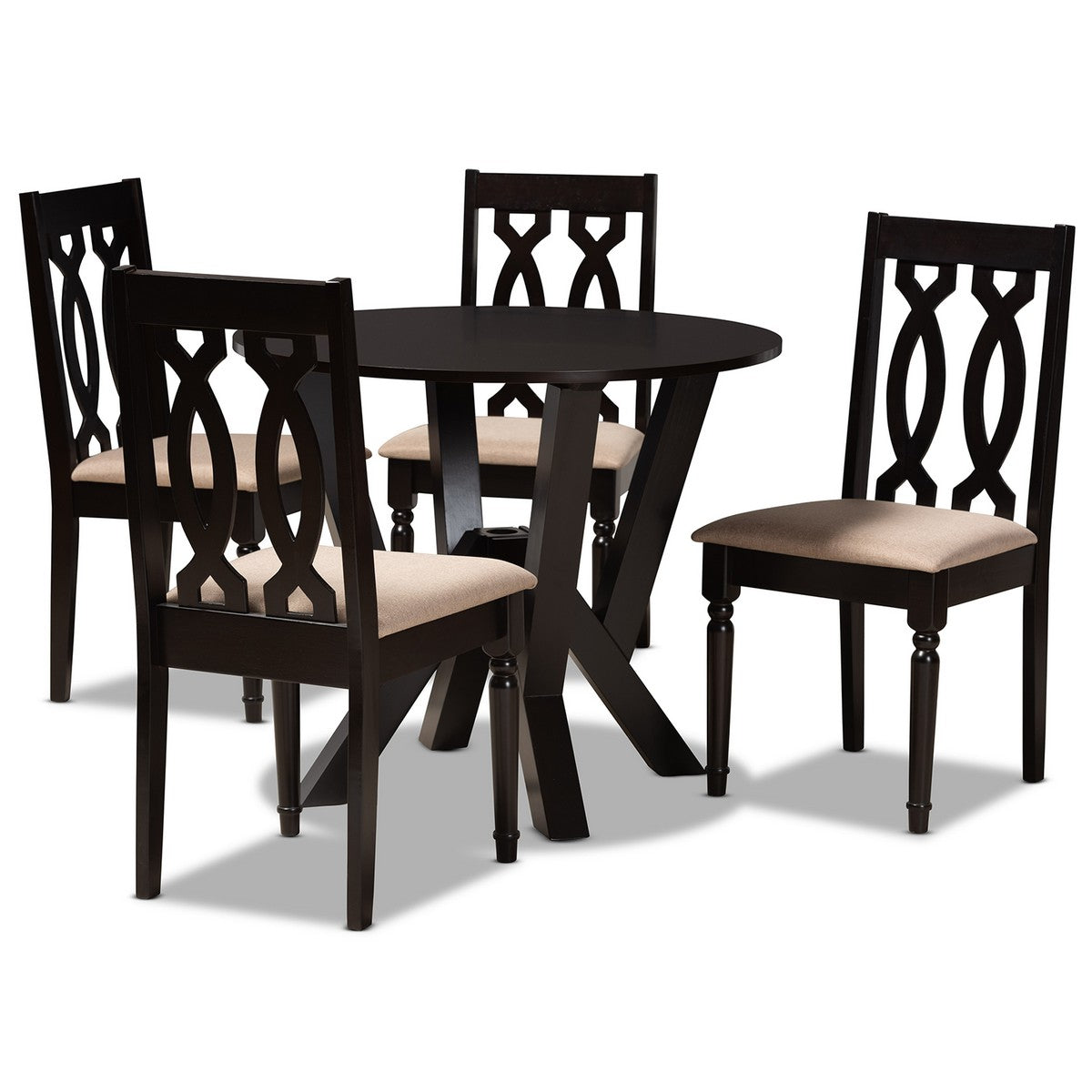 Baxton Studio Anise Modern and Contemporary Sand Fabric Upholstered and Dark Brown Finished Wood 5-Piece Dining Set Baxton Studio-Dining Sets-Minimal And Modern - 1