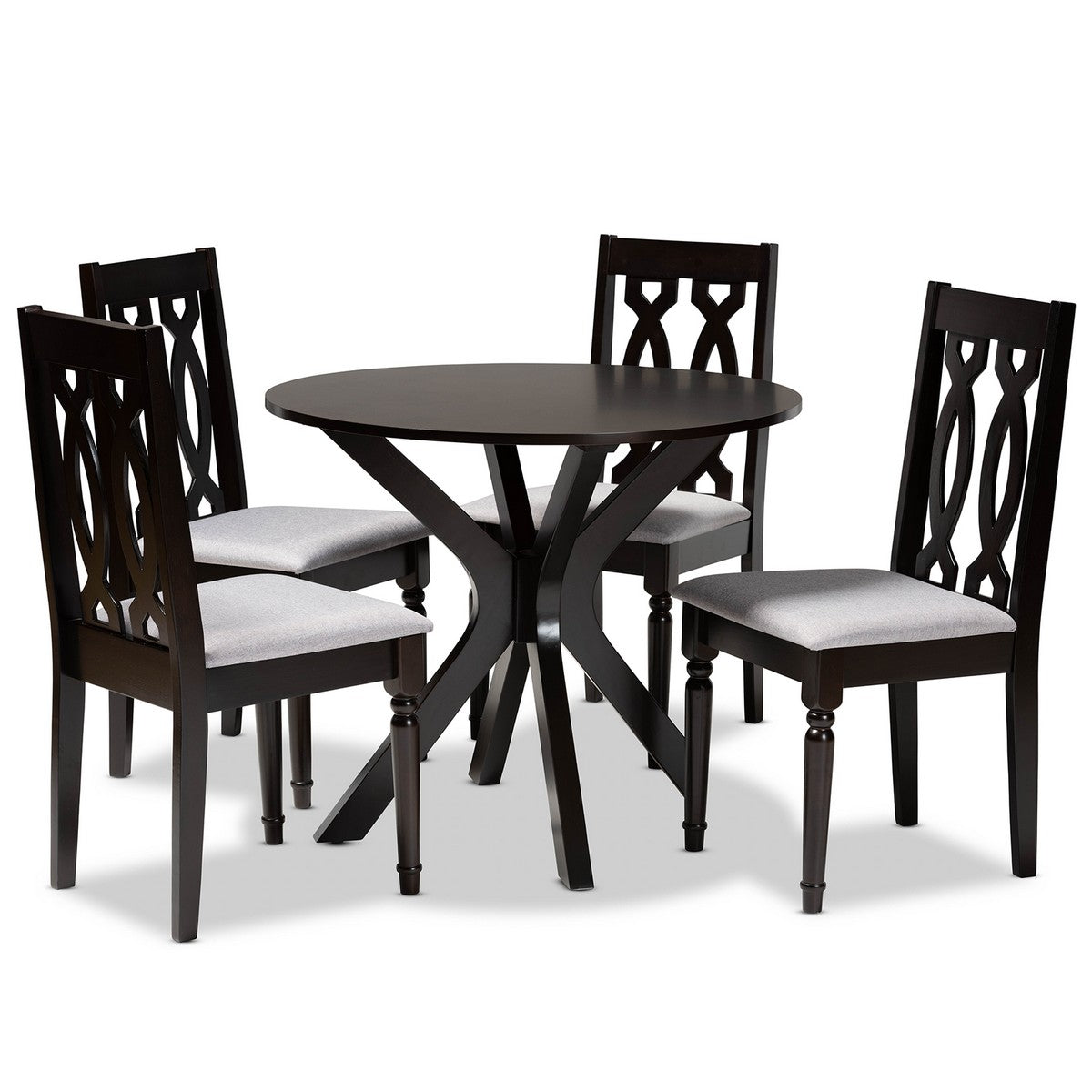 Baxton Studio Callie Modern and Contemporary Grey Fabric Upholstered and Dark Brown Finished Wood 5-Piece Dining Set Baxton Studio-Dining Sets-Minimal And Modern - 1