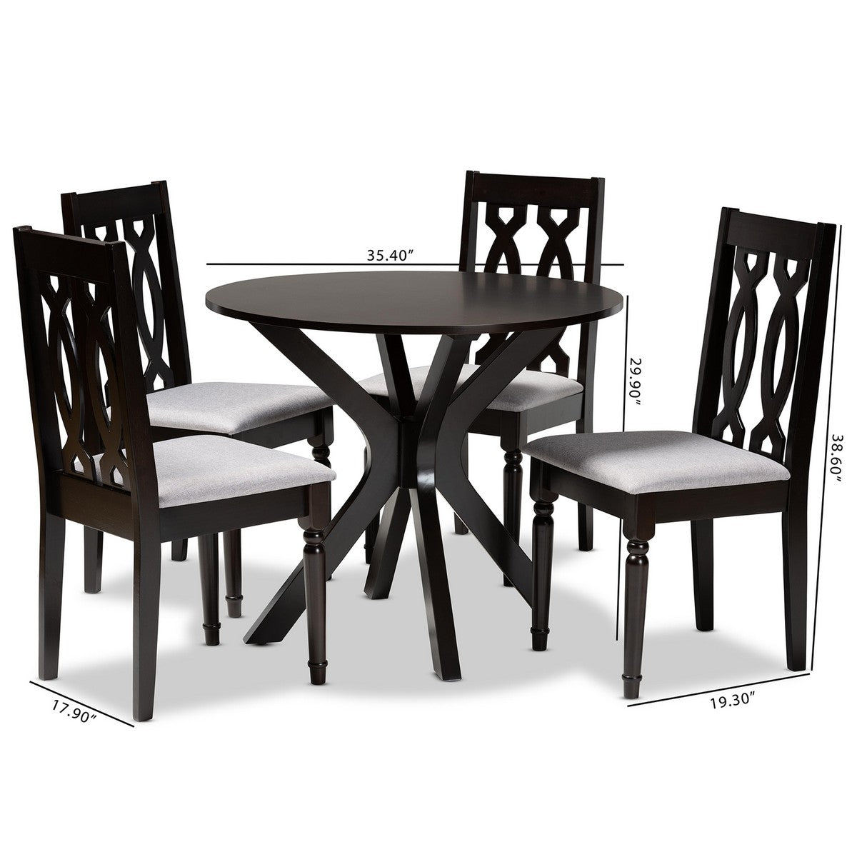 Baxton Studio Callie Modern and Contemporary Grey Fabric Upholstered and Dark Brown Finished Wood 5-Piece Dining Set
