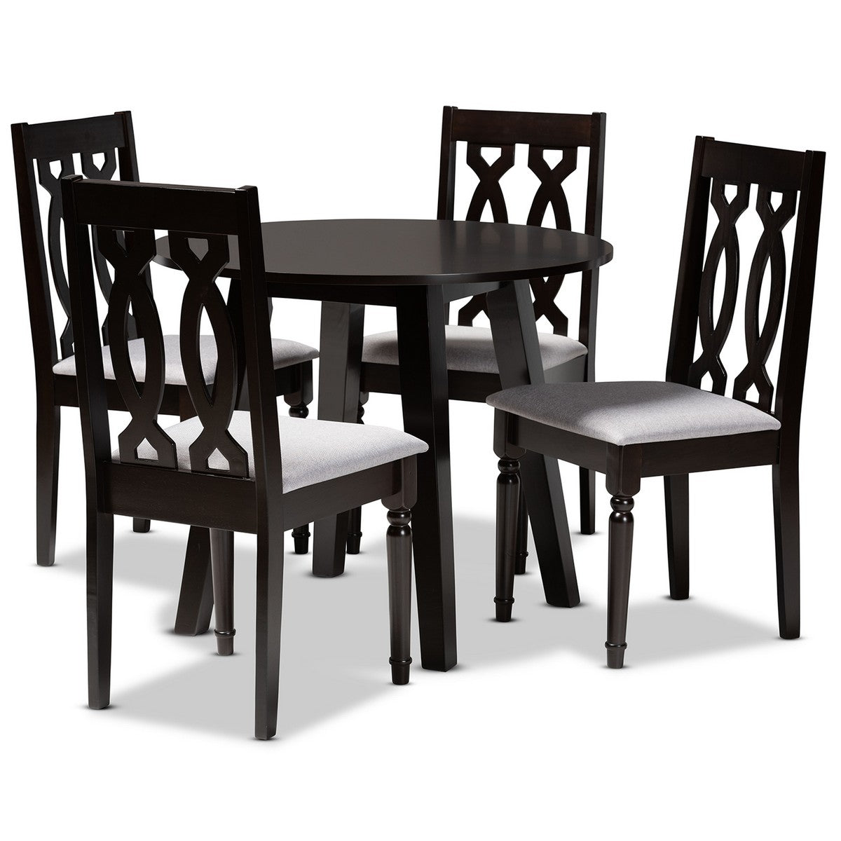 Baxton Studio Imogen Modern and Contemporary Grey Fabric Upholstered and Dark Brown Finished Wood 5-Piece Dining Set Baxton Studio-Dining Sets-Minimal And Modern - 1
