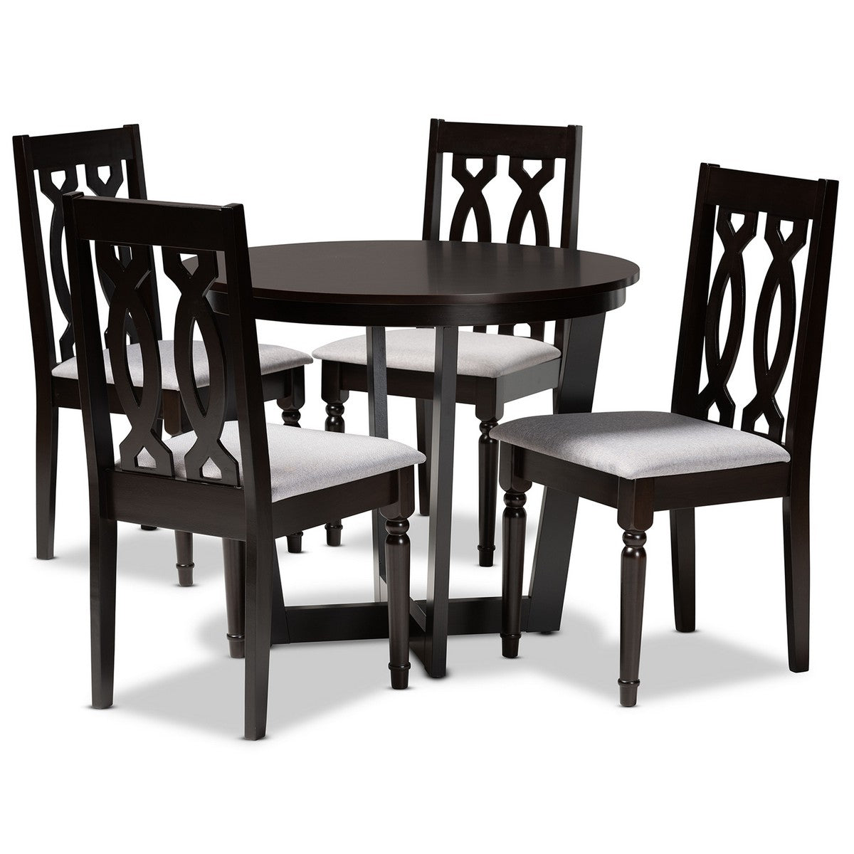 Baxton Studio Julie Modern and Contemporary Grey Fabric Upholstered and Dark Brown Finished Wood 5-Piece Dining Set Baxton Studio-Dining Sets-Minimal And Modern - 1