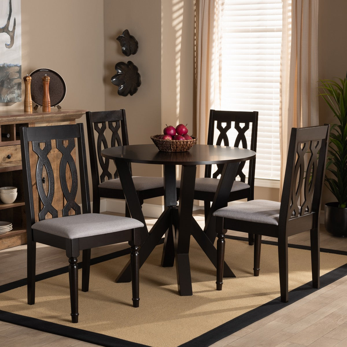 Baxton Studio Anise Modern and Contemporary Grey Fabric Upholstered and Dark Brown Finished Wood 5-Piece Dining Set