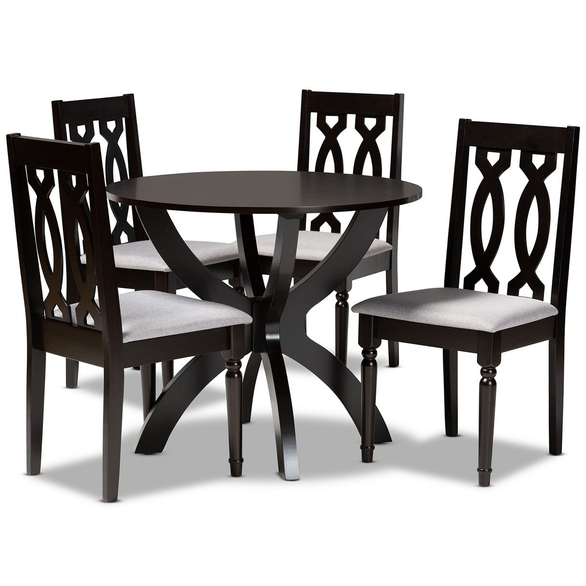 Baxton Studio Mona Modern and Contemporary Grey Fabric Upholstered and Dark Brown Finished Wood 5-Piece Dining Set Baxton Studio-Dining Sets-Minimal And Modern - 1