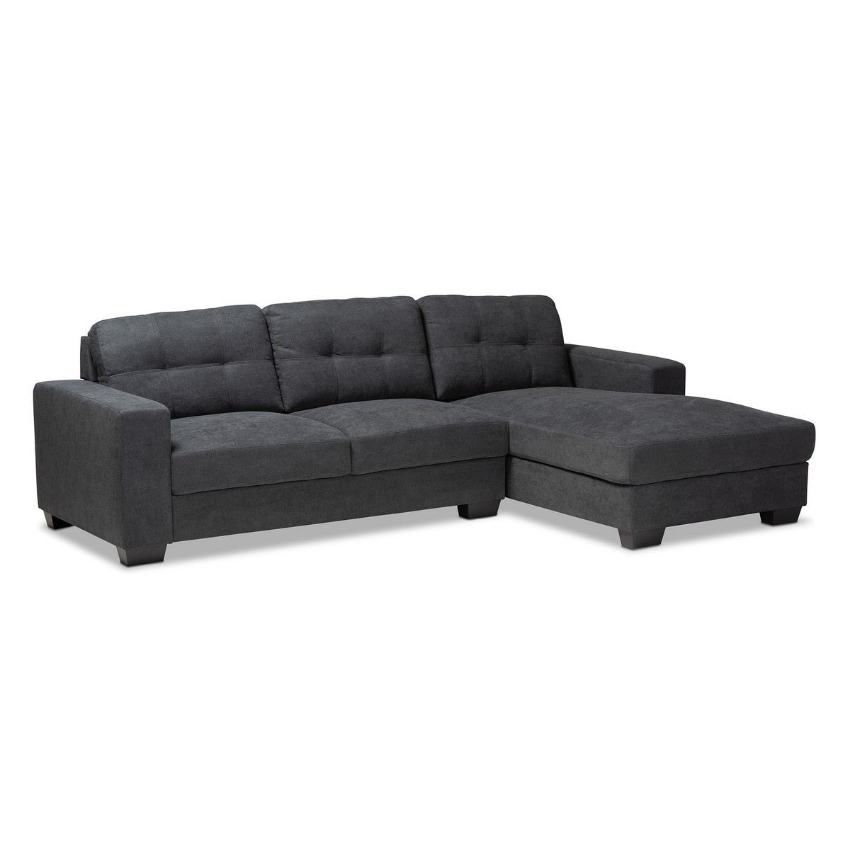 Baxton Studio Langley Modern and Contemporary Dark Grey Fabric Upholstered Sectional Sofa with Right Facing Chaise Baxton Studio-sectionals-Minimal And Modern - 1