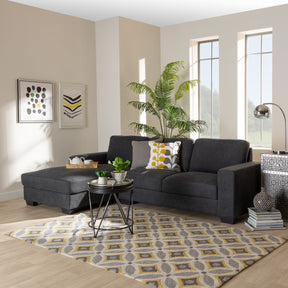 Baxton Studio Nevin Modern and Contemporary Dark Grey Fabric Upholstered Sectional Sofa with Left Facing Chaise