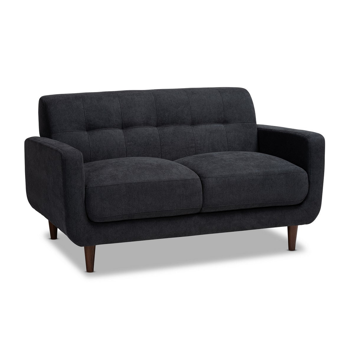 Baxton Studio Allister Mid-Century Modern Dark Grey Fabric Upholstered 2-Piece Living Room Set