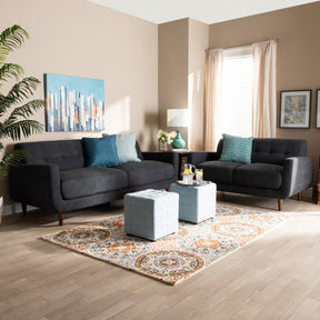 Baxton Studio Allister Mid-Century Modern Dark Grey Fabric Upholstered 2-Piece Living Room Set