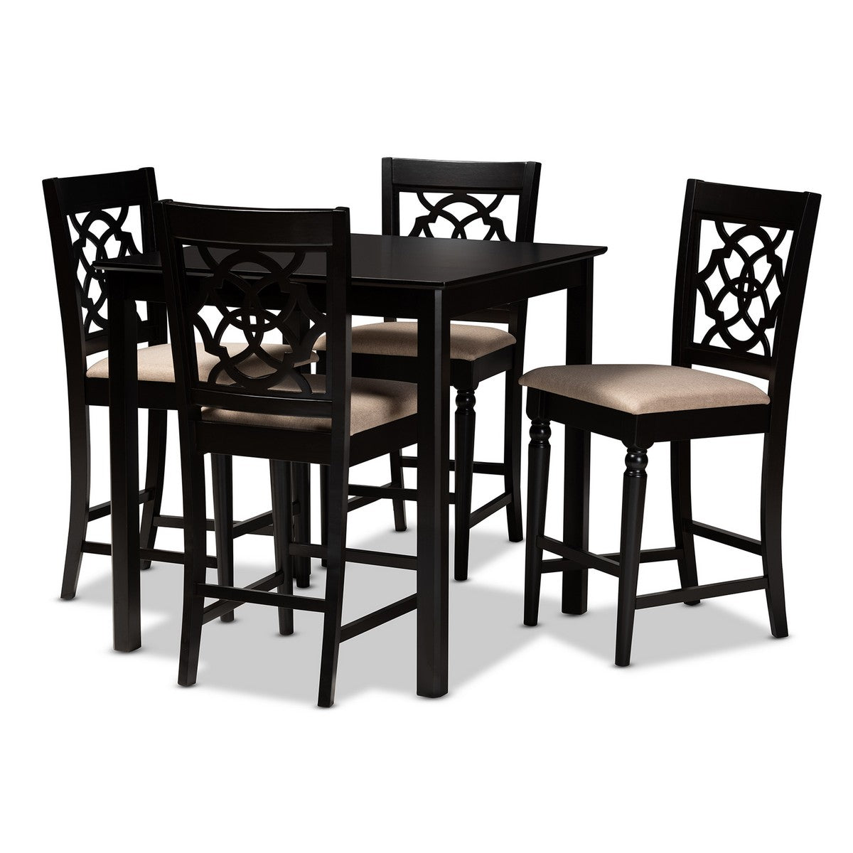 Baxton Studio Arden Modern and Contemporary Sand Fabric Upholstered Espresso Brown Finished 5-Piece Wood Pub Set Baxton Studio-Pub Sets-Minimal And Modern - 1