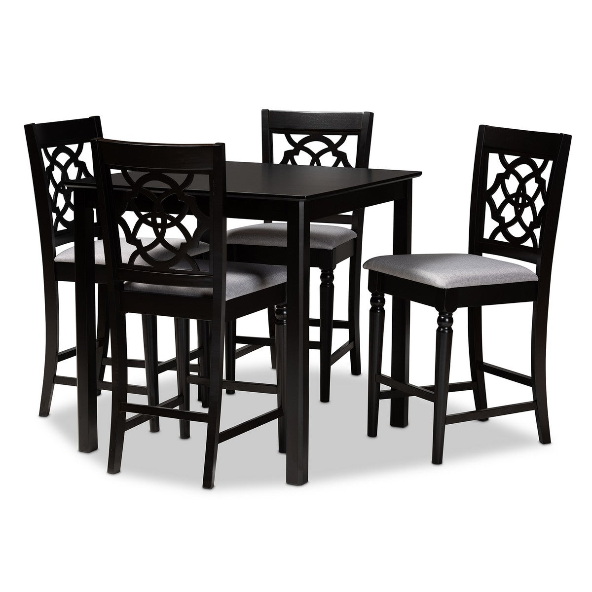 Baxton Studio Arden Modern and Contemporary Grey Fabric Upholstered Espresso Brown Finished 5-Piece Wood Pub Set Baxton Studio-Pub Sets-Minimal And Modern - 1