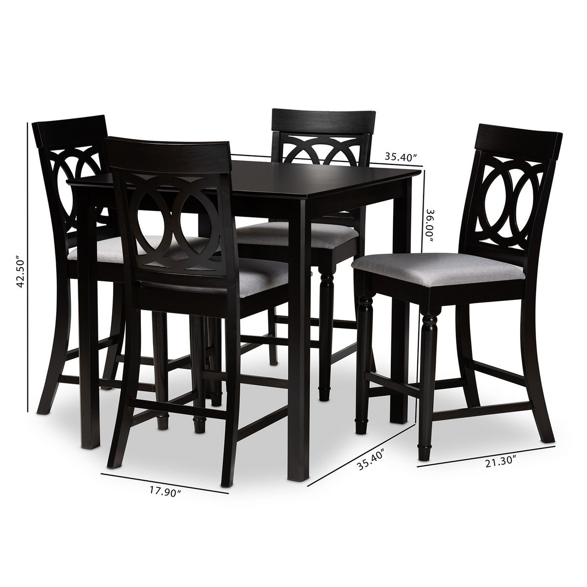 Baxton Studio Verina Modern and Contemporary Grey Fabric Upholstered Espresso Brown Finished 5-Piece Wood Pub Set