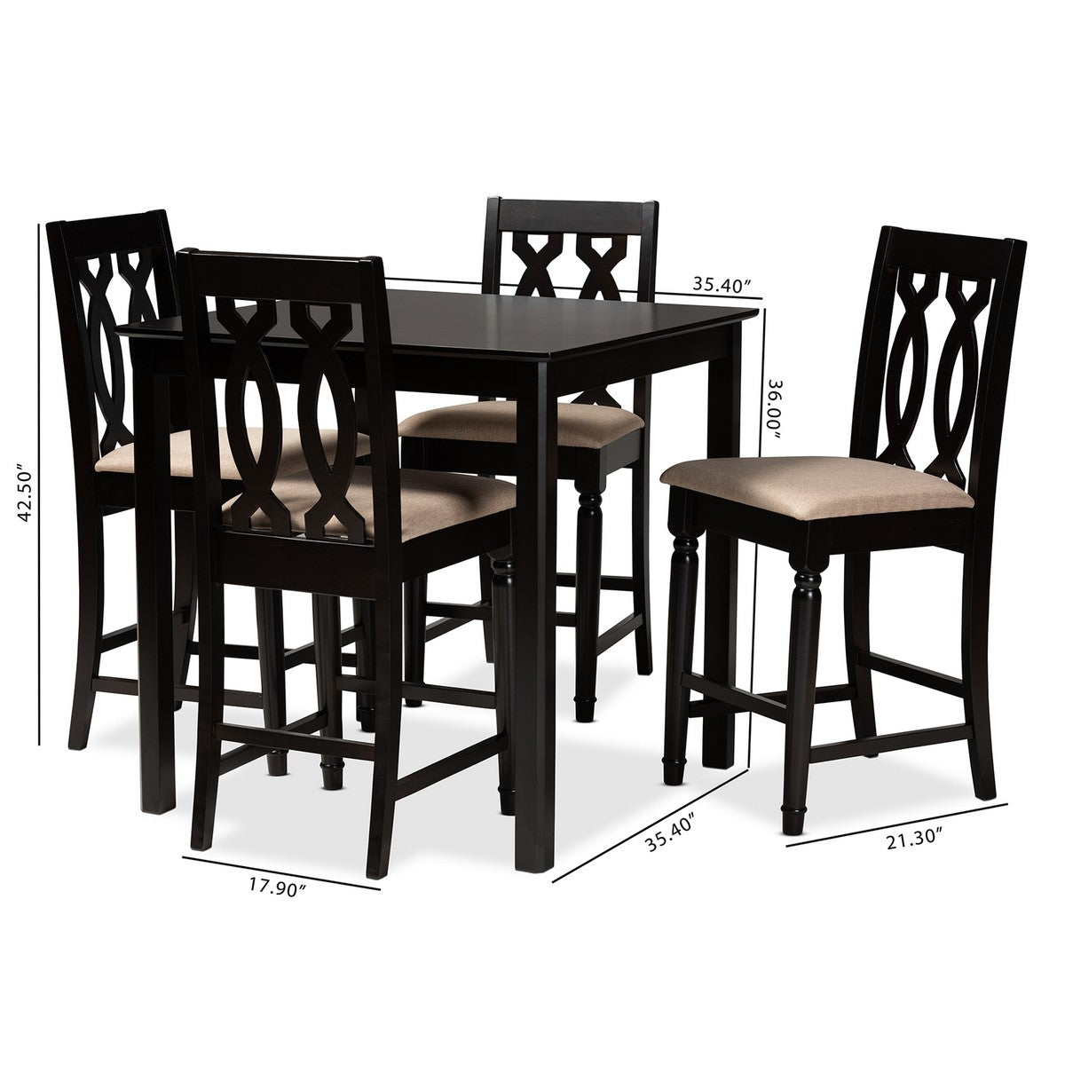 Baxton Studio Darcie Modern and Contemporary Sand Fabric Upholstered Espresso Brown Finished 5-Piece Wood Pub Set