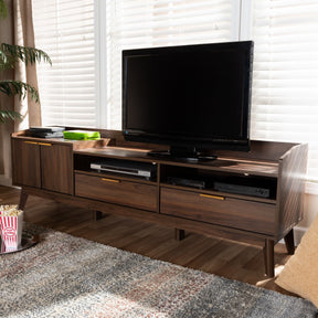 Baxton Studio Lena Mid-Century Modern Walnut Brown Finished 2-Drawer Wood TV Stand