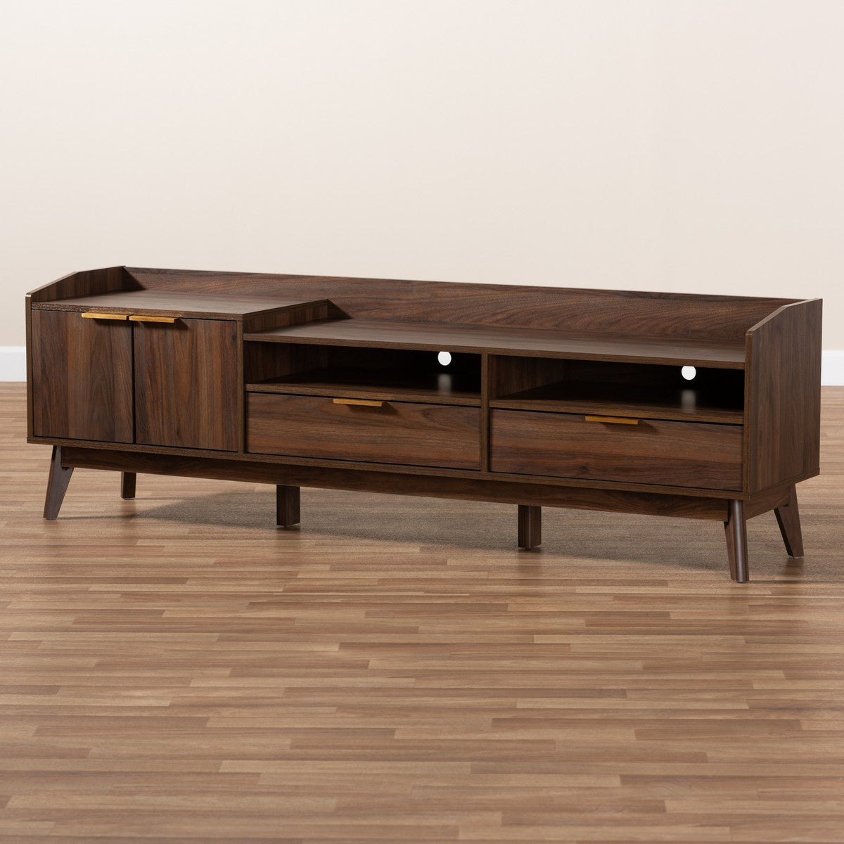 Baxton Studio Lena Mid-Century Modern Walnut Brown Finished 2-Drawer Wood TV Stand