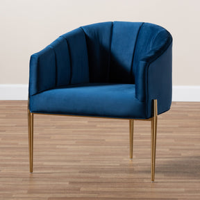 Baxton Studio Clarisse Glam and Luxe Navy Blue Velvet Fabric Upholstered Gold Finished Accent Chair