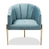 Baxton Studio Clarisse Glam and Luxe Light Blue Velvet Fabric Upholstered Gold Finished Accent Chair Baxton Studio-chairs-Minimal And Modern - 1