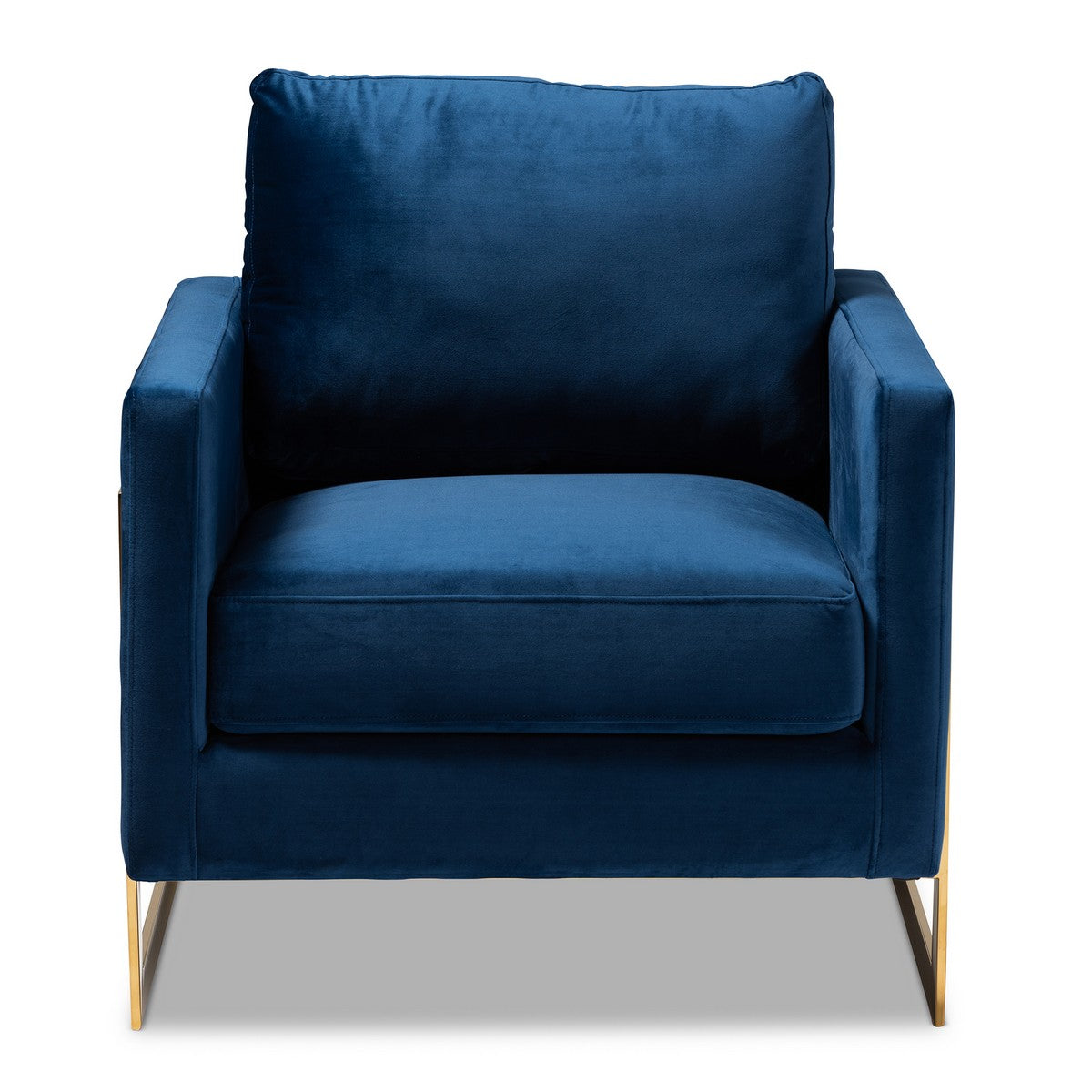 Baxton Studio Matteo Glam and Luxe Royal Blue Velvet Fabric Upholstered Gold Finished Armchair Baxton Studio-chairs-Minimal And Modern - 1
