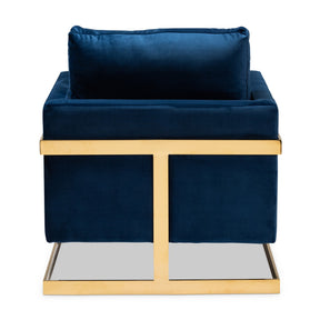 Baxton Studio Matteo Glam and Luxe Royal Blue Velvet Fabric Upholstered Gold Finished Armchair