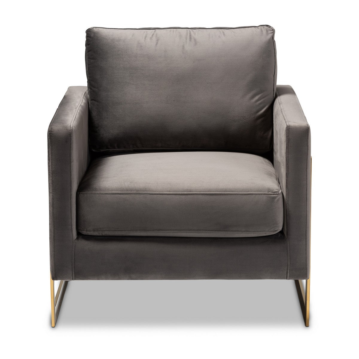 Baxton Studio Matteo Glam and Luxe Grey Velvet Fabric Upholstered Gold Finished Armchair Baxton Studio-chairs-Minimal And Modern - 1