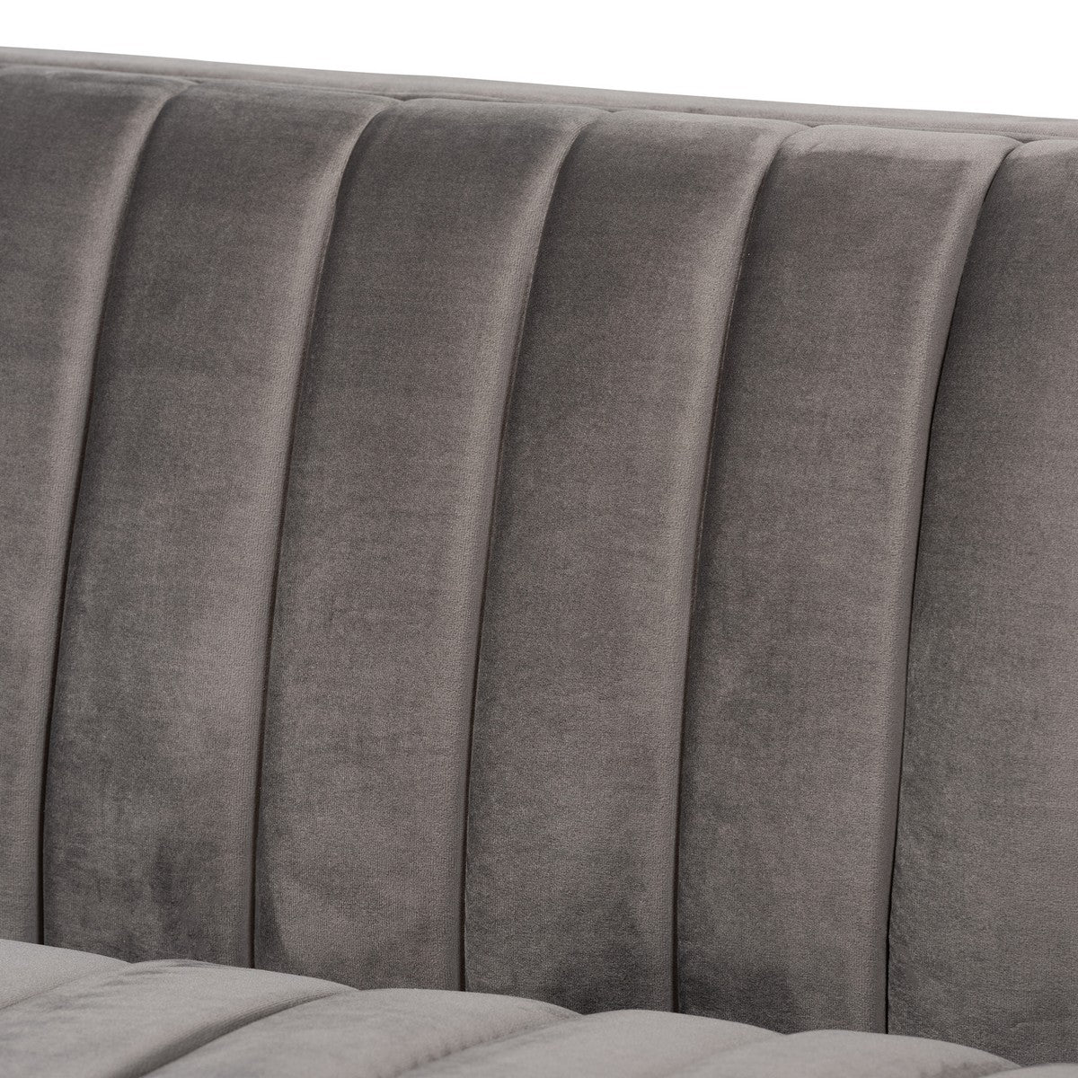 Baxton Studio Aveline Glam and Luxe Grey Velvet Fabric Upholstered Brushed Gold Finished Sofa