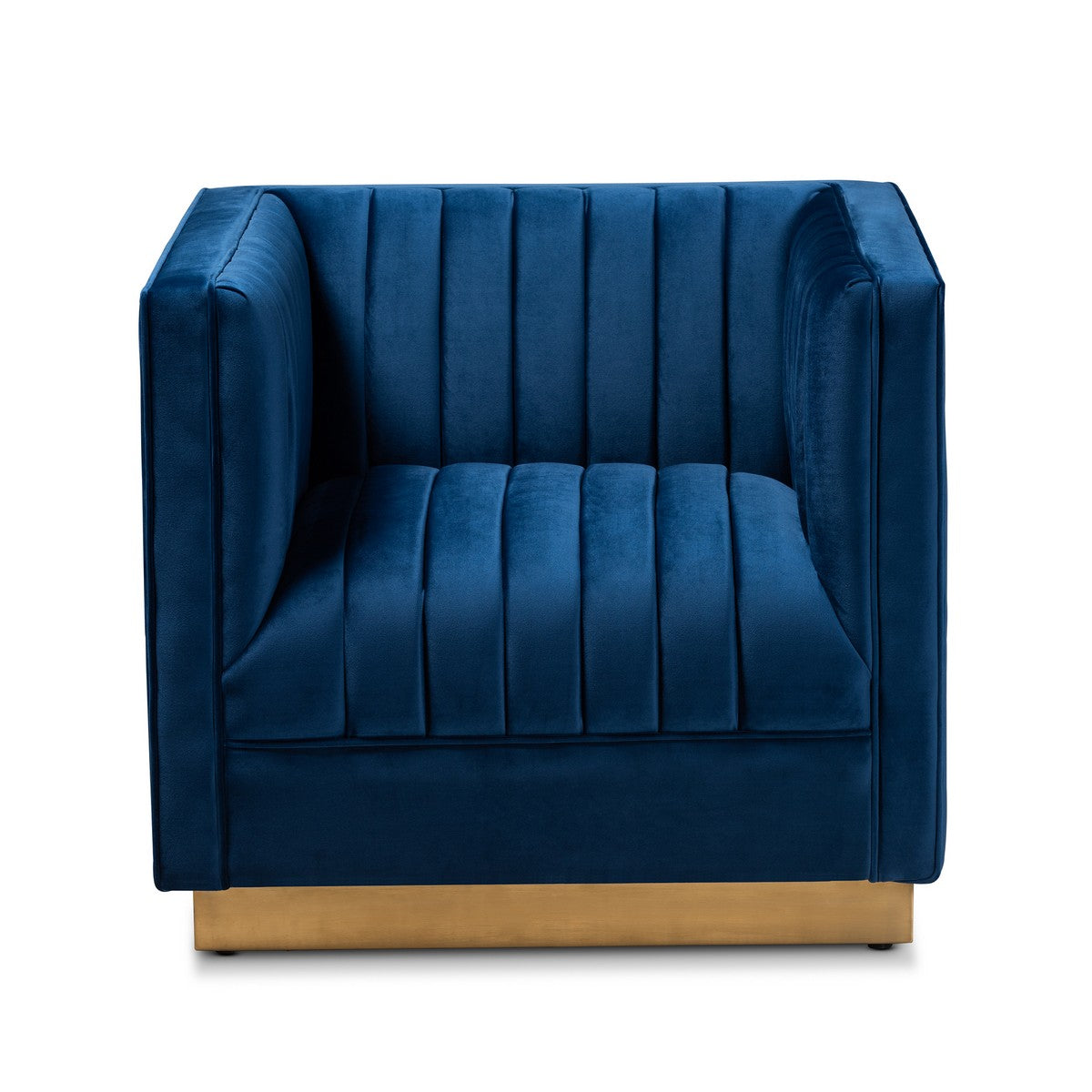 Baxton Studio Aveline Glam and Luxe Navy Blue Velvet Fabric Upholstered Brushed Gold Finished Armchair Baxton Studio-chairs-Minimal And Modern - 1