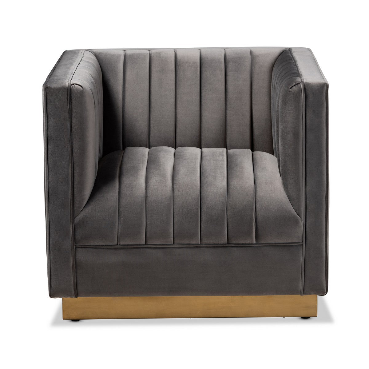 Baxton Studio Aveline Glam and Luxe Grey Velvet Fabric Upholstered Brushed Gold Finished Armchair Baxton Studio-chairs-Minimal And Modern - 1