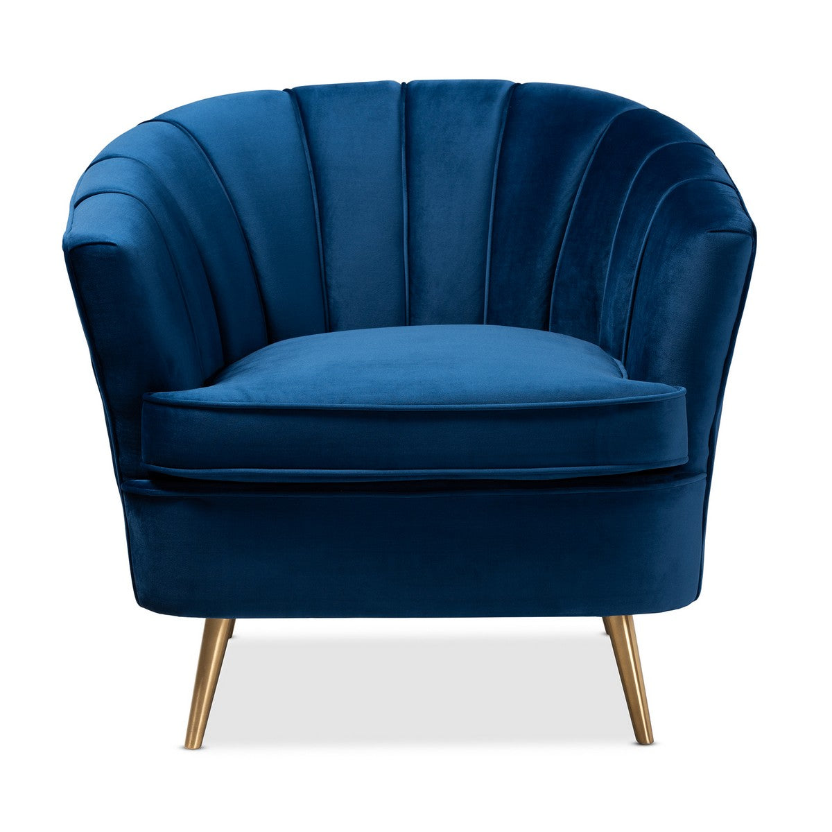 Baxton Studio Emeline Glam and Luxe Navy Blue Velvet Fabric Upholstered Brushed Gold Finished Accent Chair Baxton Studio-chairs-Minimal And Modern - 1