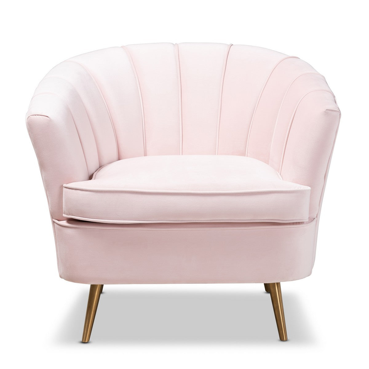 Baxton Studio Emeline Glam and Luxe Light Pink Velvet Fabric Upholstered Brushed Gold Finished Accent Chair Baxton Studio-chairs-Minimal And Modern - 1