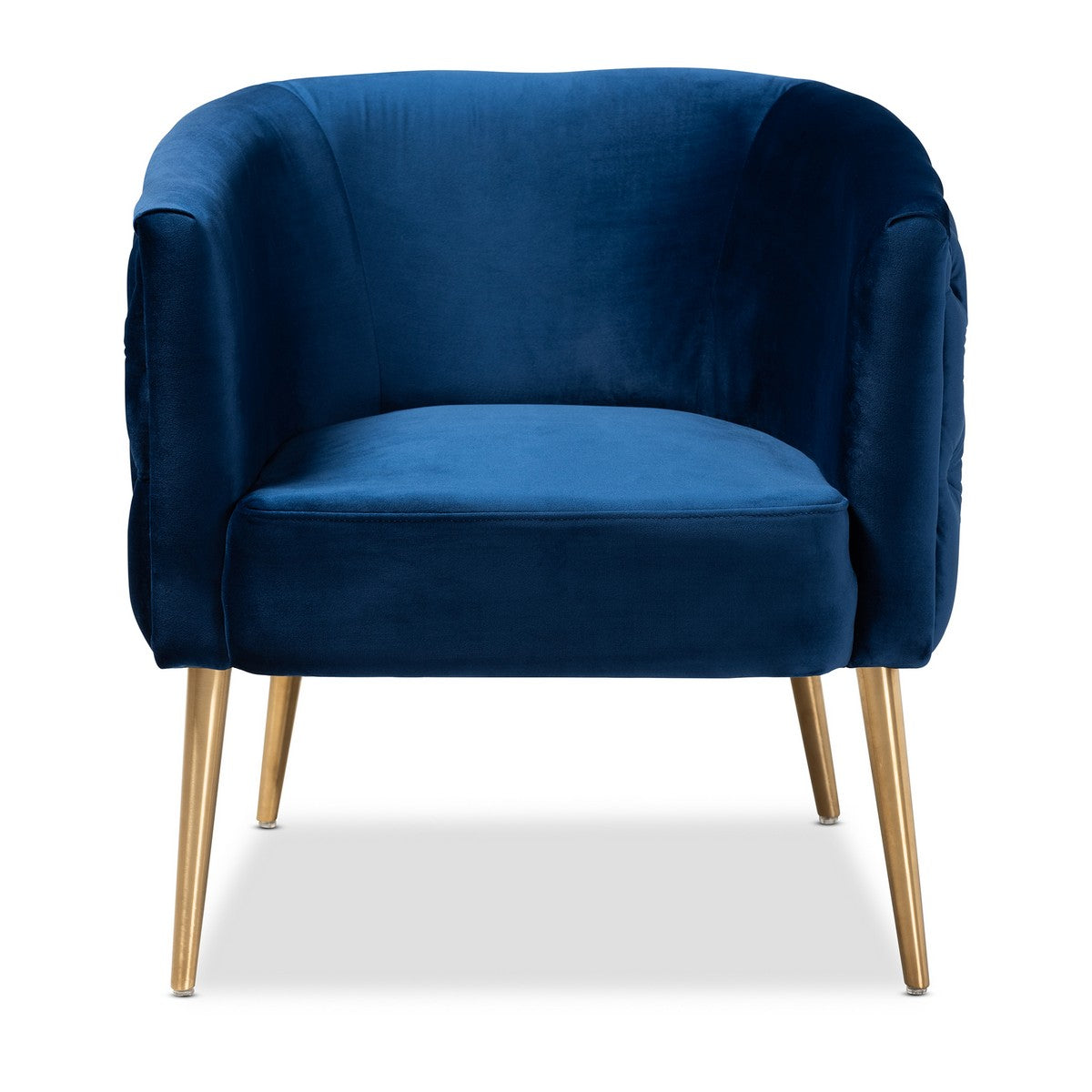 Baxton Studio Marcelle Glam and Luxe Navy Blue Velvet Fabric Upholstered Brushed Gold Finished Accent Chair Baxton Studio-chairs-Minimal And Modern - 1