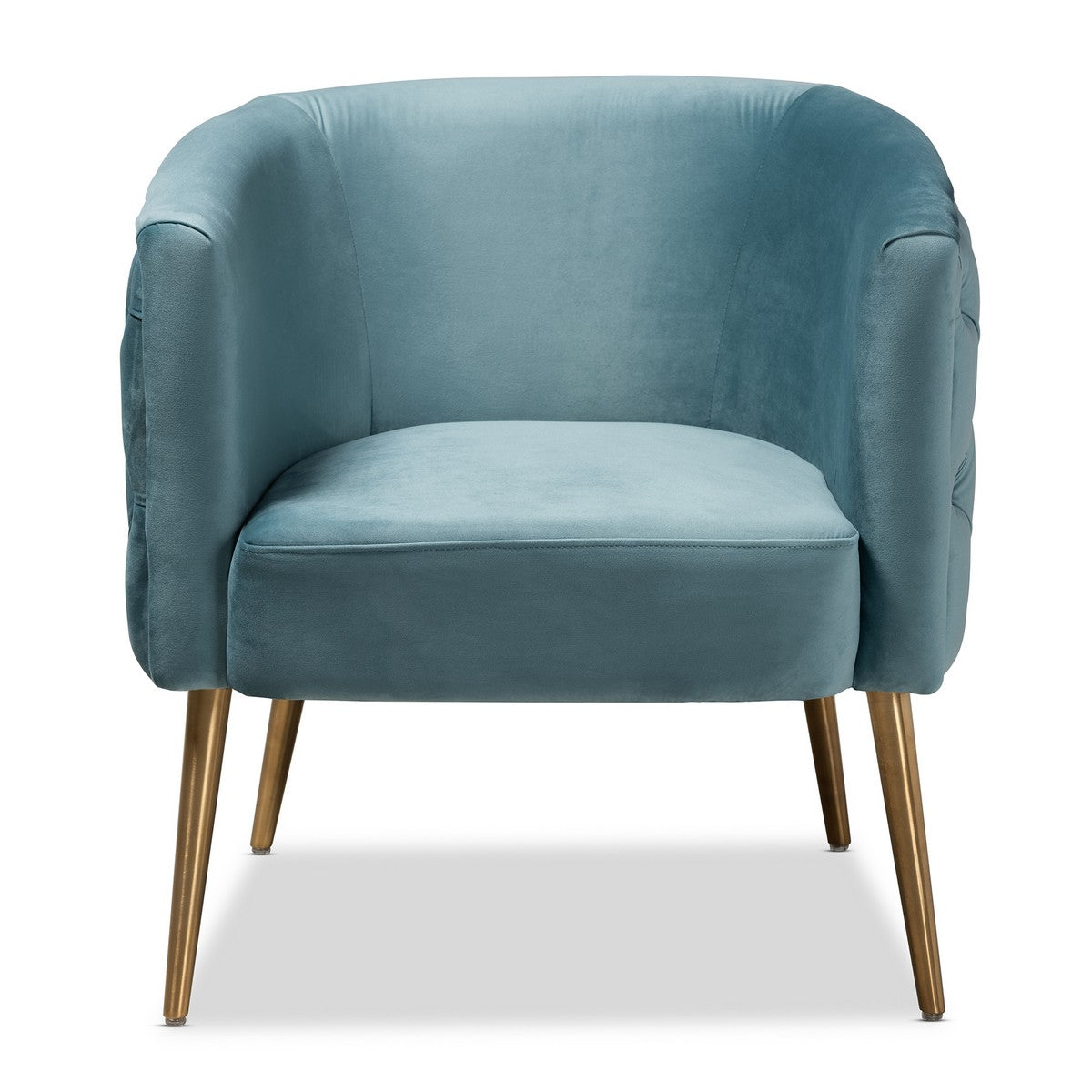 Baxton Studio Marcelle Glam and Luxe Light Blue Velvet Fabric Upholstered Brushed Gold Finished Accent Chair Baxton Studio-chairs-Minimal And Modern - 1