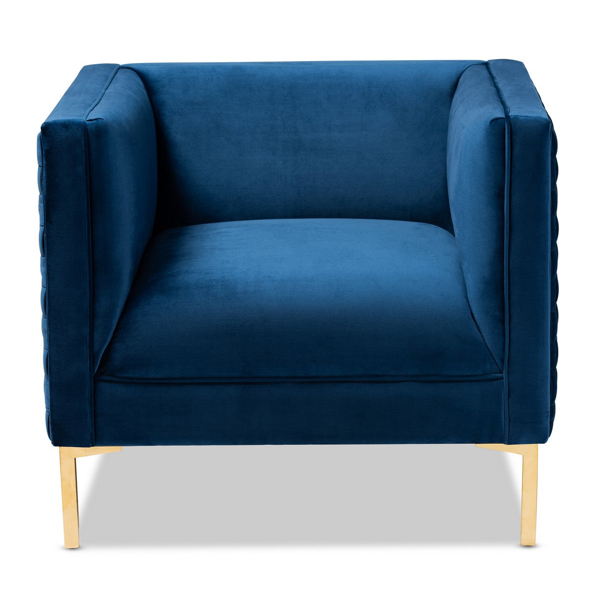 Baxton Studio Seraphin Glam and Luxe Navy Blue Velvet Fabric Upholstered Gold Finished Armchair Baxton Studio-chairs-Minimal And Modern - 1