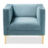 Baxton Studio Seraphin Glam and Luxe Light Blue Velvet Fabric Upholstered Gold Finished Armchair Baxton Studio-chairs-Minimal And Modern - 1