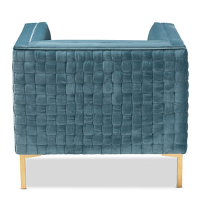 Baxton Studio Seraphin Glam and Luxe Light Blue Velvet Fabric Upholstered Gold Finished Armchair
