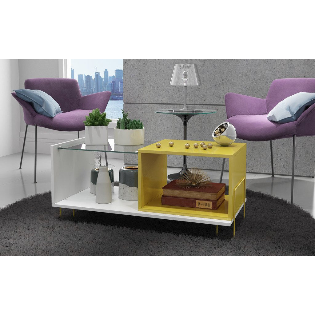 Manhattan Comfort  Boden 17.52" End Table with 2 Shelves in White and Yellow