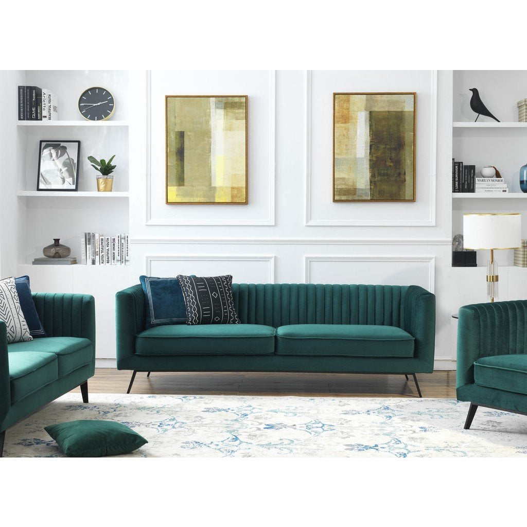 Manhattan Comfort Vandam 3-Seat Hunter Green Velvet Sofa