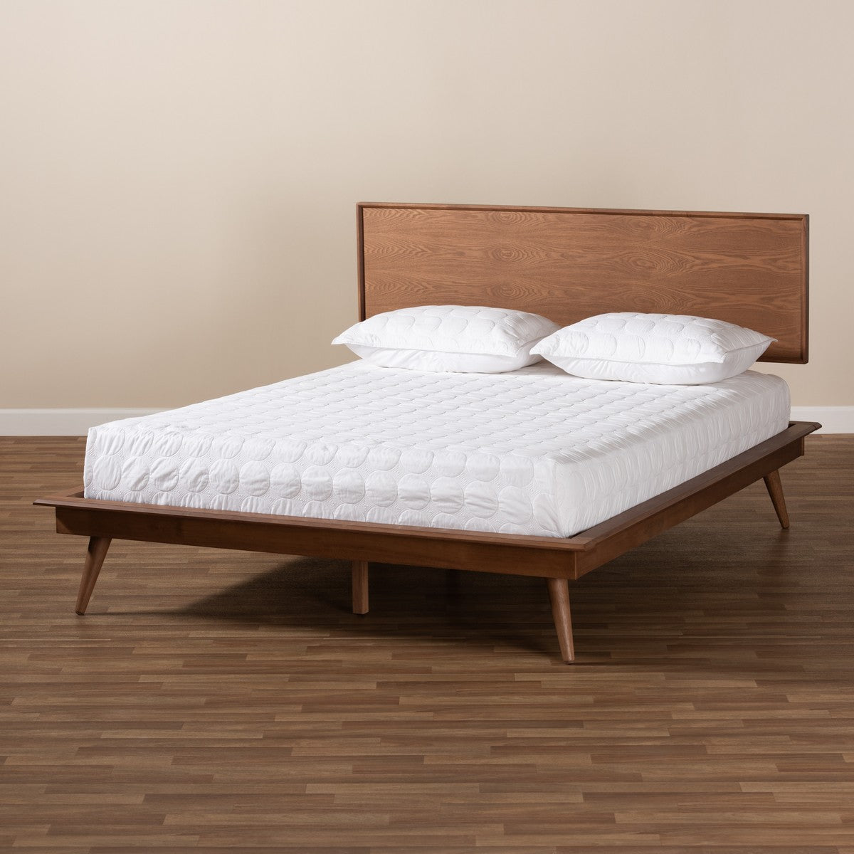 Baxton Studio Karine Mid-Century Modern Walnut Brown Finished Wood Full Size Platform Bed