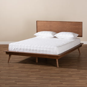 Baxton Studio Karine Mid-Century Modern Walnut Brown Finished Wood King Size Platform Bed