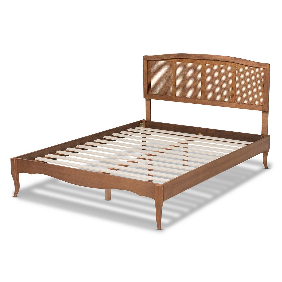 Baxton Studio Marieke Vintage French Inspired Ash Wanut Finished Wood and Synthetic Rattan King Size Platform Bed