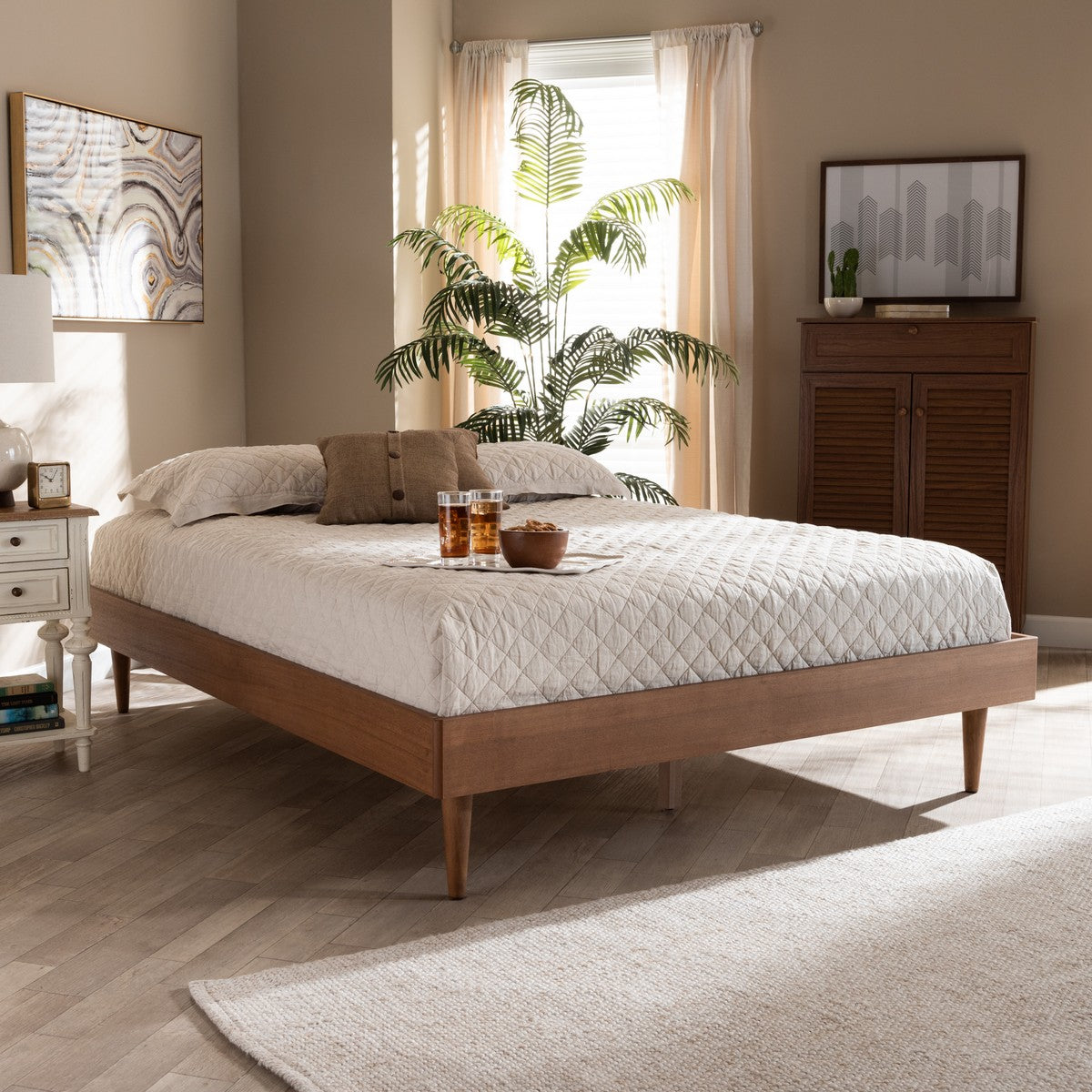 Baxton Studio Rina Mid-Century Modern Ash Wanut Finished King Size Wood Bed Frame