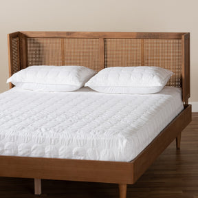Baxton Studio Rina Mid-Century Modern Ash Wanut Finished Wood and Synthetic Rattan Queen Size Wrap-Around Headboard