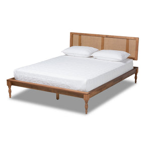 Baxton Studio Romy Vintage French Inspired Ash Wanut Finished Wood and Synthetic Rattan Queen Size Platform Bed Baxton Studio- Beds (Platform)-Minimal And Modern - 1