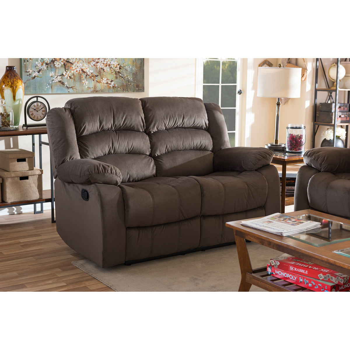 Baxton Studio Hollace Modern and Contemporary Taupe Microsuede 2-Seater Recliner Baxton Studio--Minimal And Modern - 8