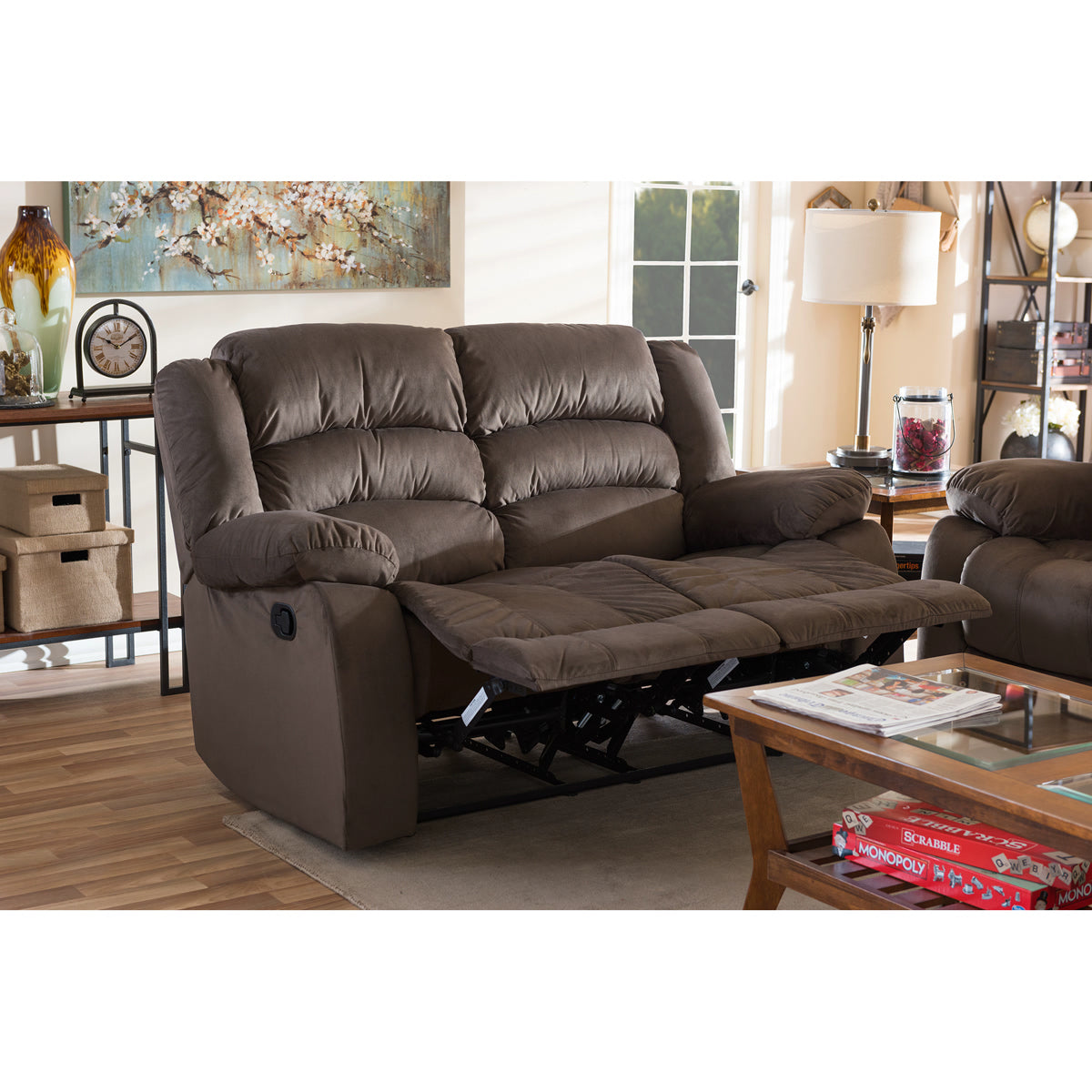 Baxton Studio Hollace Modern and Contemporary Taupe Microsuede 2-Seater Recliner Baxton Studio--Minimal And Modern - 1
