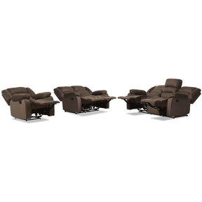 Baxton Studio Hollace Modern and Contemporary Taupe Microsuede Sofa Loveseat and Chair Set with 5 Recliners Living room Set Baxton Studio--Minimal And Modern - 4