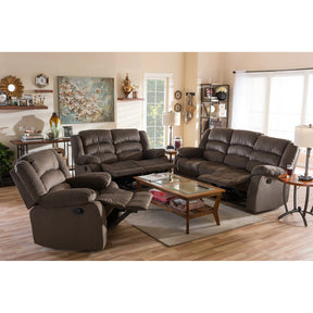 Baxton Studio Hollace Modern and Contemporary Taupe Microsuede Sofa Loveseat and Chair Set with 5 Recliners Living room Set Baxton Studio--Minimal And Modern - 1