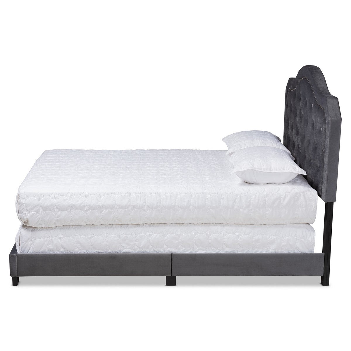 Baxton Studio Samantha Modern and Contemporary Grey Velvet Fabric Upholstered Full Size Button Tufted Bed