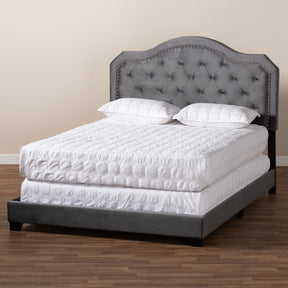 Baxton Studio Samantha Modern and Contemporary Grey Velvet Fabric Upholstered Full Size Button Tufted Bed
