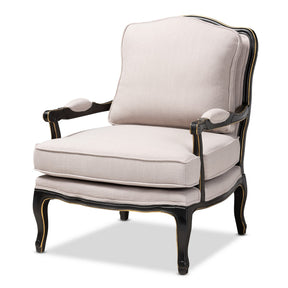 Baxton Studio Antoinette Traditional Beige Fabric Upholstered and Black Finished Accent Chair Baxton Studio-chairs-Minimal And Modern - 1