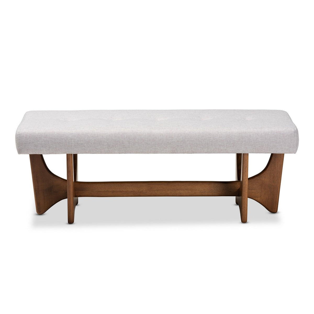 Baxton Studio Theo Mid-Century Modern Greyish Beige Fabric Upholstered Walnut Finished Bench